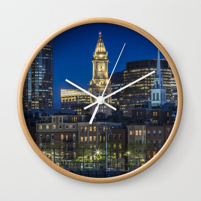 BOSTON Evening Skyline of North End & Financial District Wall Clock
