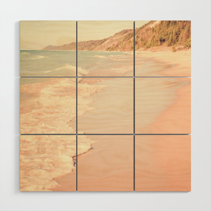 Her Mind Wandered Back and Forth With the Waves - michigan beach nature photograph Wood Wall Art