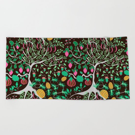 Fairy floral pattern unusual plants, trees and flowers Beach Towel