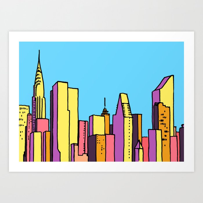 architecture art, new york city illustration, new york skyline, Art Print