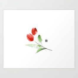 Tulips in sumi-e style Art Print