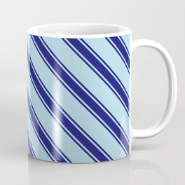 [ Thumbnail: Light Blue and Midnight Blue Colored Striped Pattern Coffee Mug ]