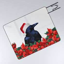 Black Raven Santa Claus - Poinsettia Christmas Flowers Picnic Blanket