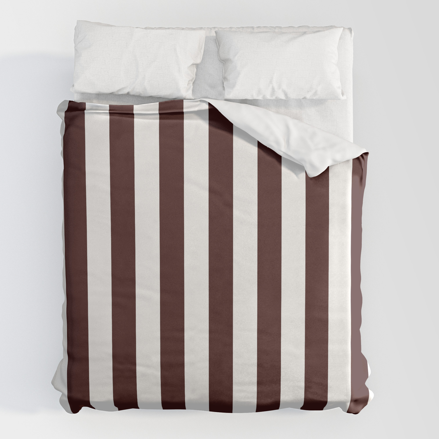 Narrow Vertical Stripes White And Dark Sienna Brown Duvet Cover By Stripesshop Society6