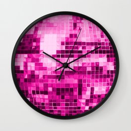 Pink Mirrored Disco Ball Pattern Wall Clock