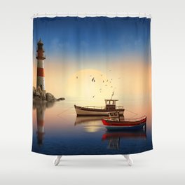Morning at the lighthouse Shower Curtain