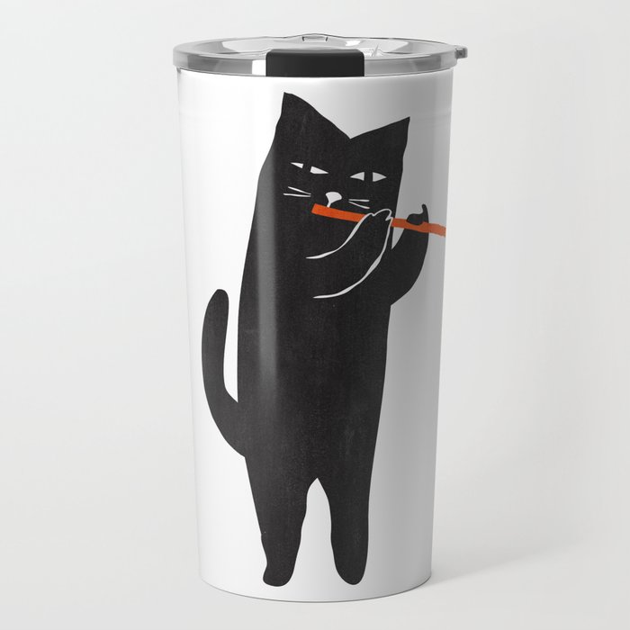 Black cat with flute Travel Mug