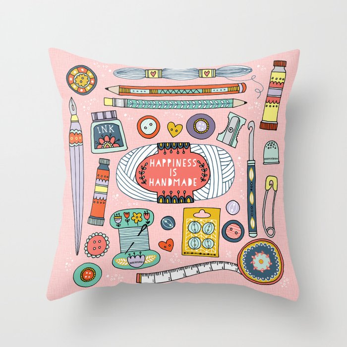 Happiness is Handmade Throw Pillow by Carol Lucas Studio