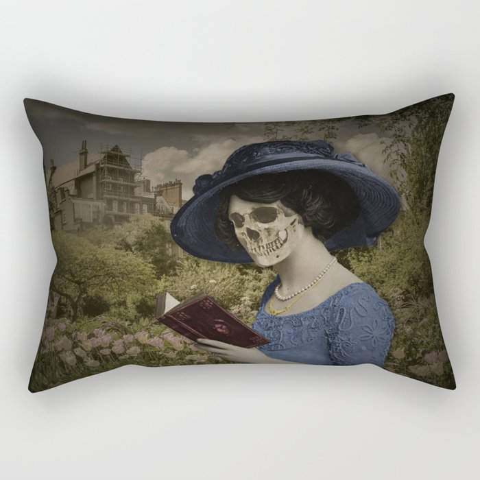 Skull woman reading a book Rectangular Pillow