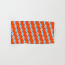[ Thumbnail: Red and Sky Blue Colored Pattern of Stripes Hand & Bath Towel ]