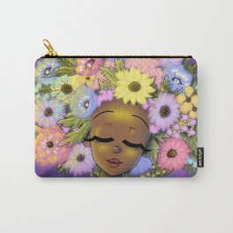 African American Woman with Glowing Flowery Afro Carry-All Pouch | Floweryhair, Africanamerican, Melanin, Drawing, Glowinghair, Afro, Floweryafro, Blossoming, Naturalhair, Headofflowers 
