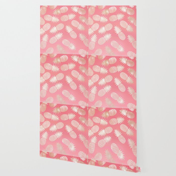 Pink And Coral Pineapple Pattern Wallpaper By Dec02 Society6