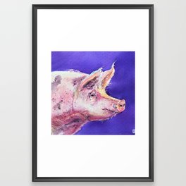 PIG ON PURPLE Framed Art Print