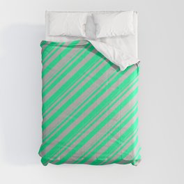 [ Thumbnail: Green & Grey Colored Lines Pattern Comforter ]