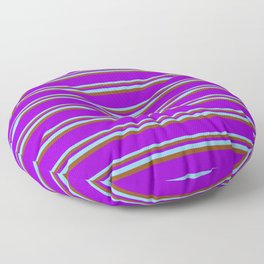 [ Thumbnail: Light Sky Blue, Brown, and Dark Violet Colored Pattern of Stripes Floor Pillow ]