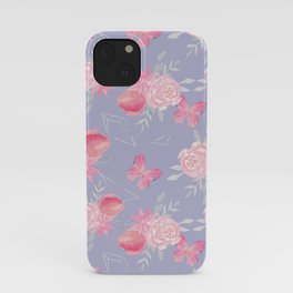 Pink morning. Floral pattern with butterflies. iPhone Case