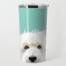 Golden Doodle pet portrait art print and dog gifts Travel Mug