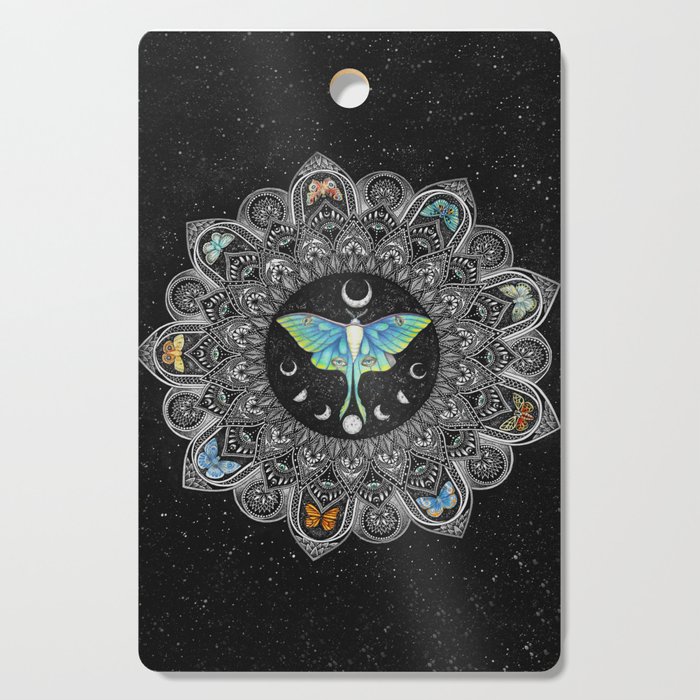 Lunar Moth Mandala with Background Cutting Board