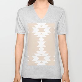 Geometric Southwestern Minimalist Pattern White Sand V Neck T Shirt