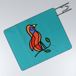 Color Bird on a Twig on Blue "Birds Drawings" Picnic Blanket