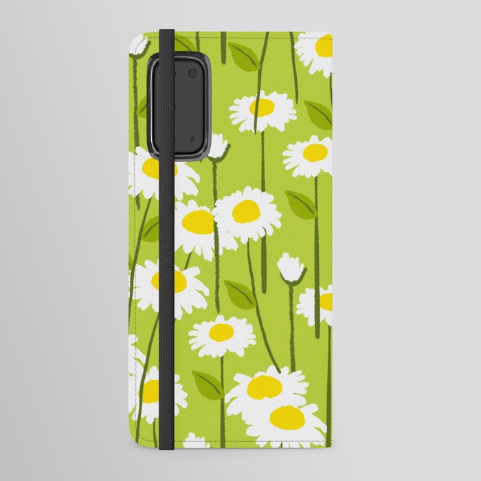 Cheerful Modern Daisy Flowers On Green Android Wallet Case