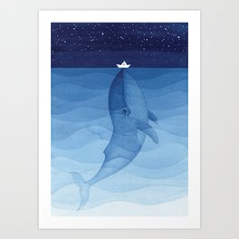 Whale blue ocean Art Print