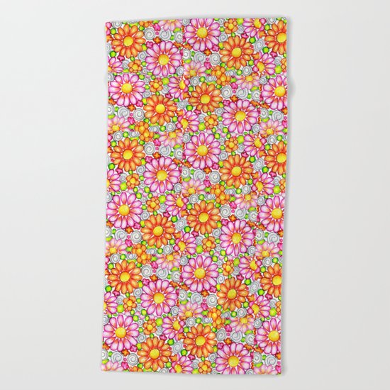 Summer Daisies Tiled Pattern Beach Towel