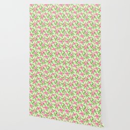 Cherry Blossom green pattern - floral print Wallpaper