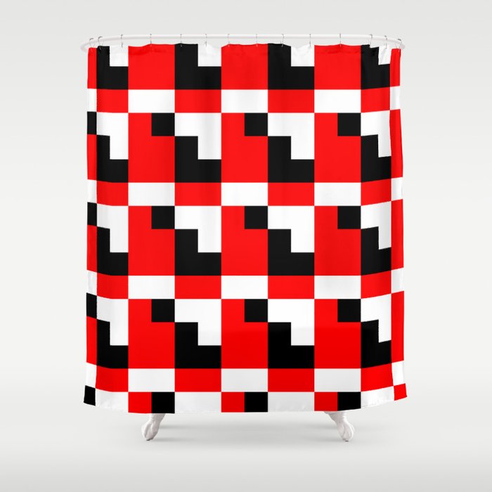 Red black step pattern Shower Curtain