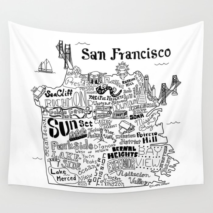 San Francisco Map Illustration Wall Tapestry