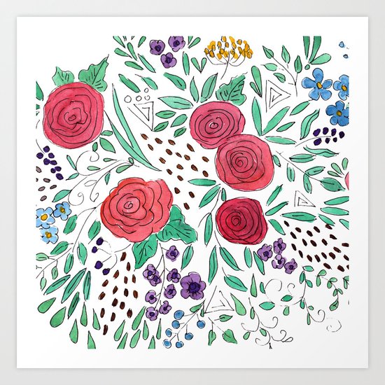 Flower meadow . Watercolor . Art Print