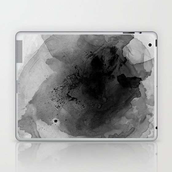 Black and Grey Abstract Watercolor Painting Monochrome Nebula 3 Laptop & iPad Skin