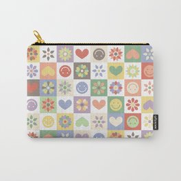 Hippie retro checkers | Smiley flower power | Rainbow pastel colors Carry-All Pouch