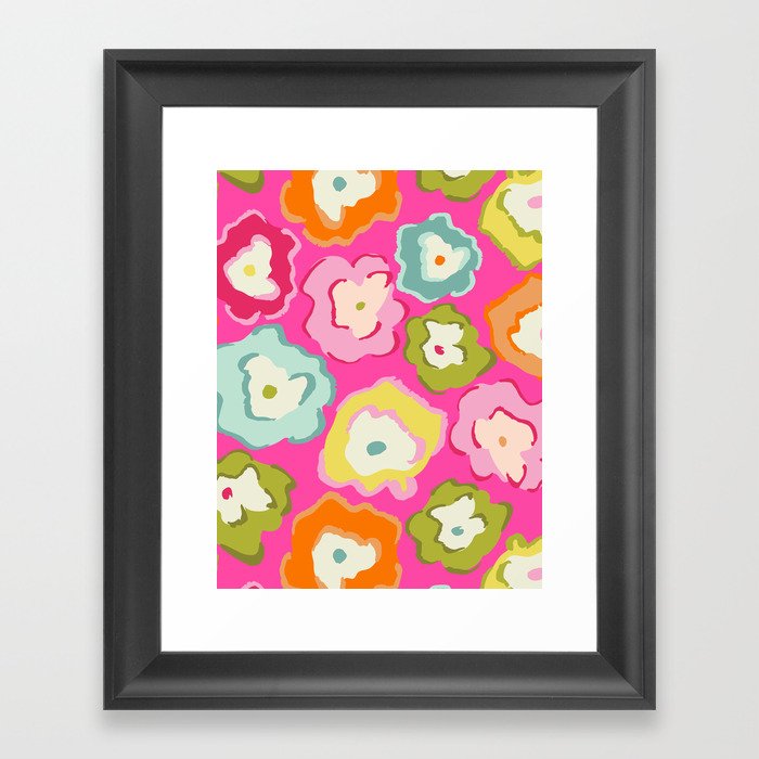 Abstract Colorful Matisse Summer Flowers On Shiny Pink Framed Art Print