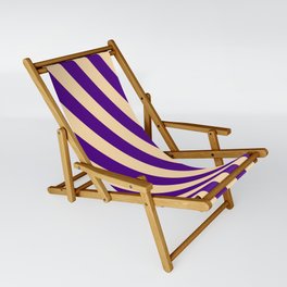 [ Thumbnail: Indigo & Tan Colored Stripes Pattern Sling Chair ]