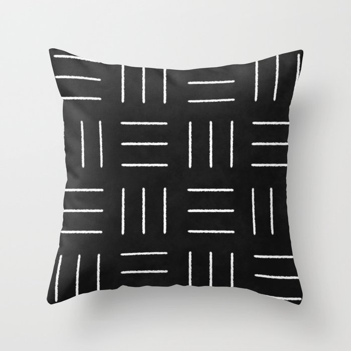simple black and white boho mudcloth pattern Throw Pillow
