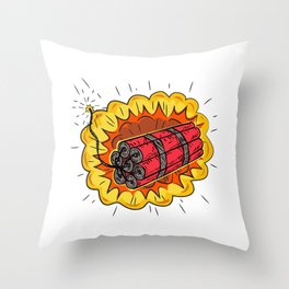 TNT Dynamite Stick Lit Fuse Exploding Drawing Throw Pillow
