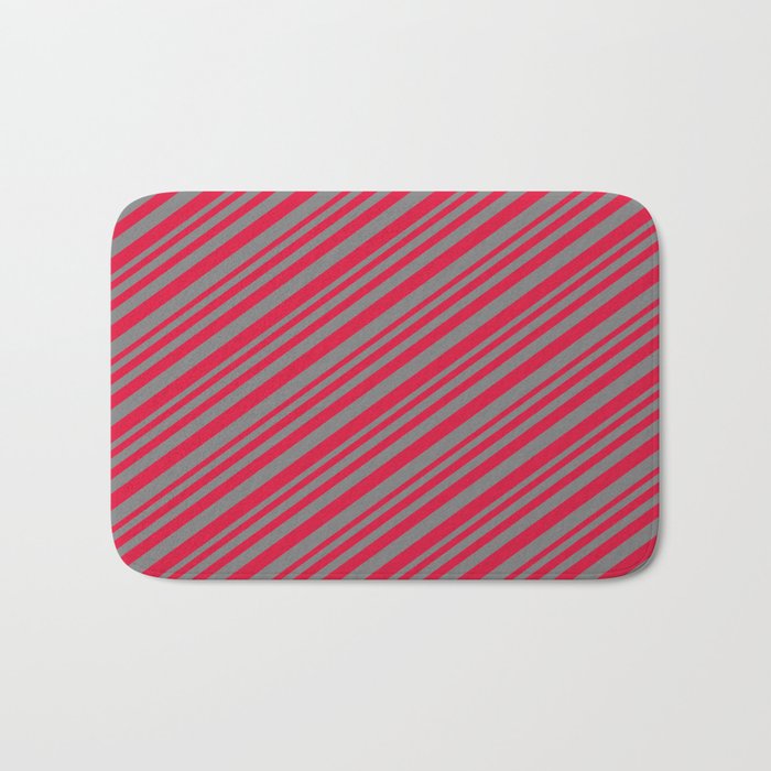Crimson and Gray Colored Lined Pattern Bath Mat