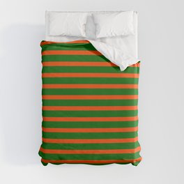 [ Thumbnail: Red and Dark Green Lined/Striped Pattern Duvet Cover ]
