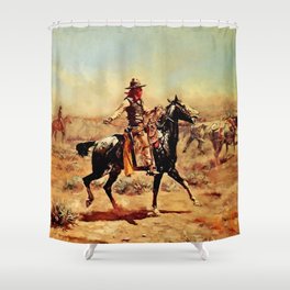 “In the Alkali” by Charles M Russell Shower Curtain