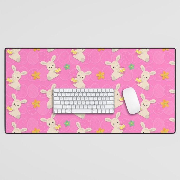 Happy Easter Bunny Cute Rabbit Pink Desk Mat