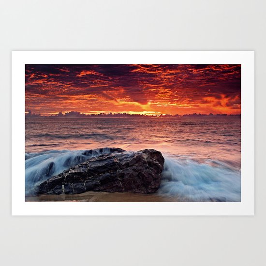 Sea water sunrise red Art Print