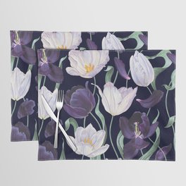 Purple and White Tulip Floral Prints on Navy Blue Placemat
