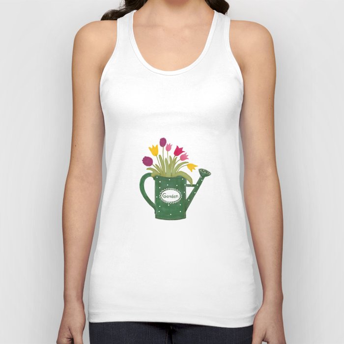 Green watering can with colorful spring bouquet Tank Top