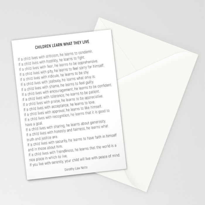 Children Learn What They Live Minimalism 2 Stationery Cards By Andreaanderegg