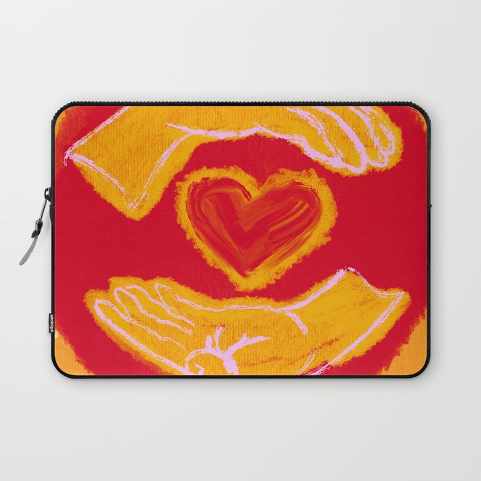 Heart in Hands, Orange, Yellow, Center Love In Our Communities, Digital Screenprint Laptop Sleeve