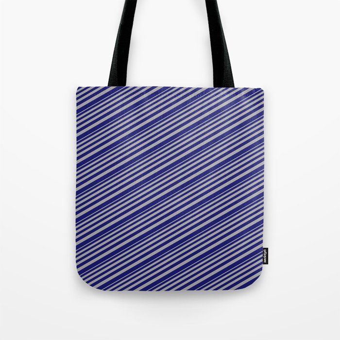 Dark Grey & Midnight Blue Colored Lined/Striped Pattern Tote Bag