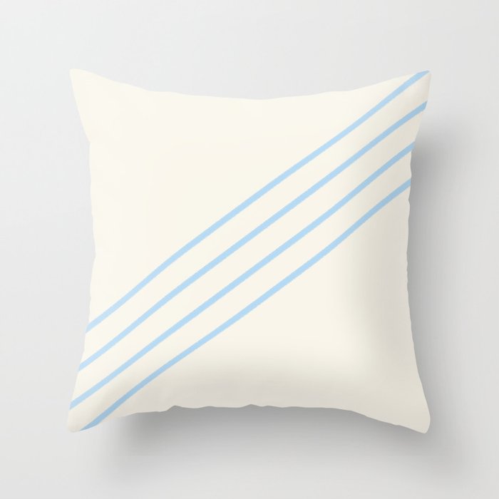 Baby Blue Off-White 4 Stripe Diagonal Pattern 2021 Color of the Year Wild Blue Yonder Swiss Coffee Throw Pillow