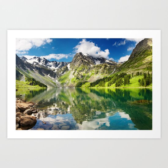 Mountain reflection #lake Art Print