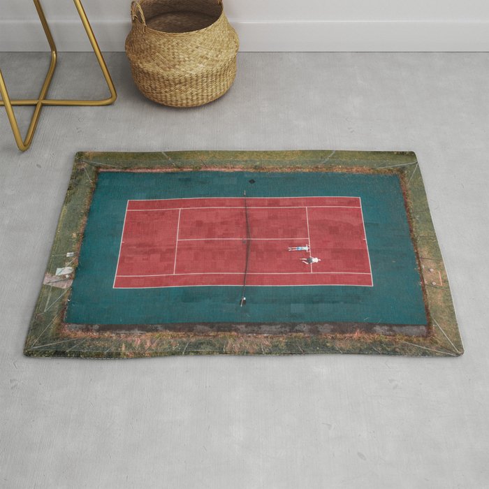 Tennis court, view of drone Rug
